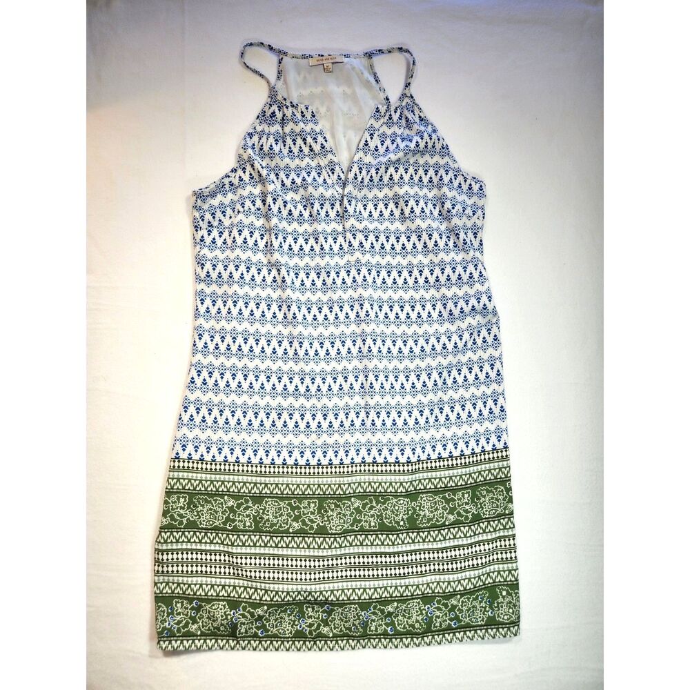 Skies Are Blue Womens Printed Halter Dress Size M Blue Green Lined Resort Boho